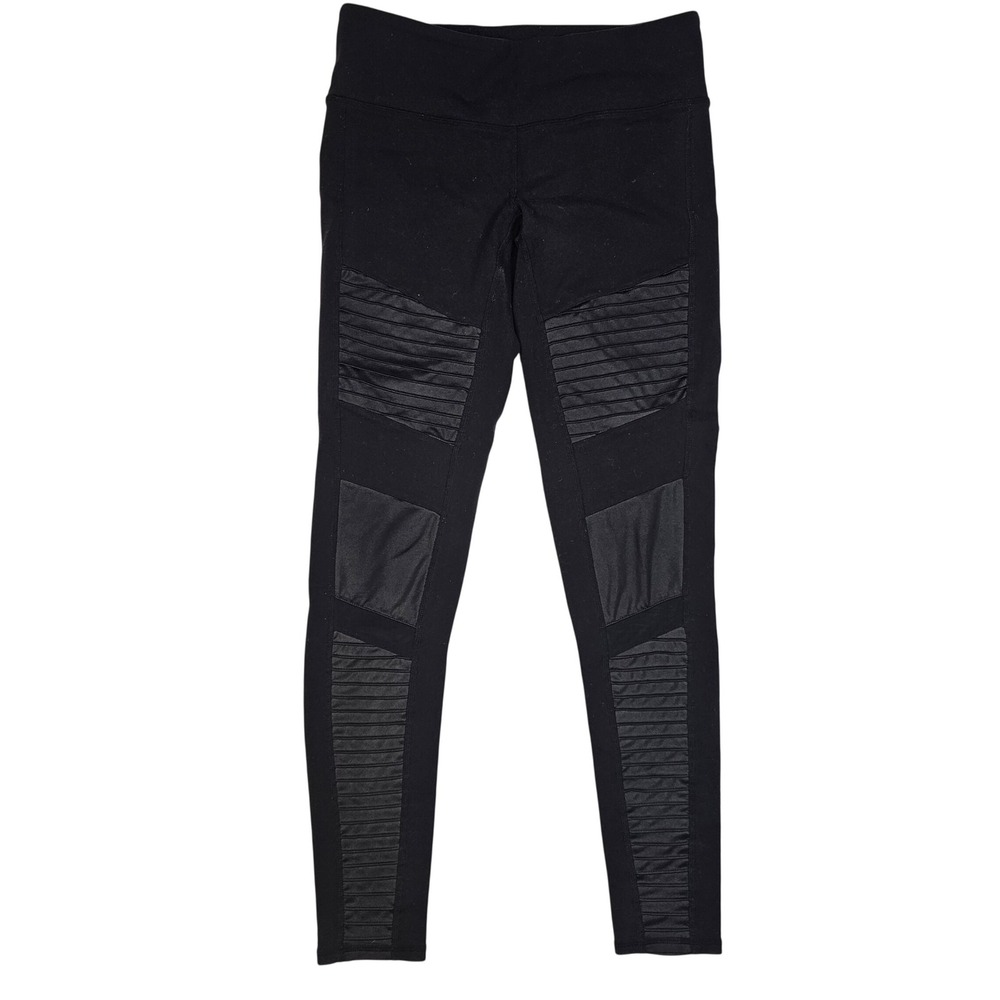 Alo Yoga Moto Leggings Black Ribbed Panel‎ Activewear W0243R Womens Medium